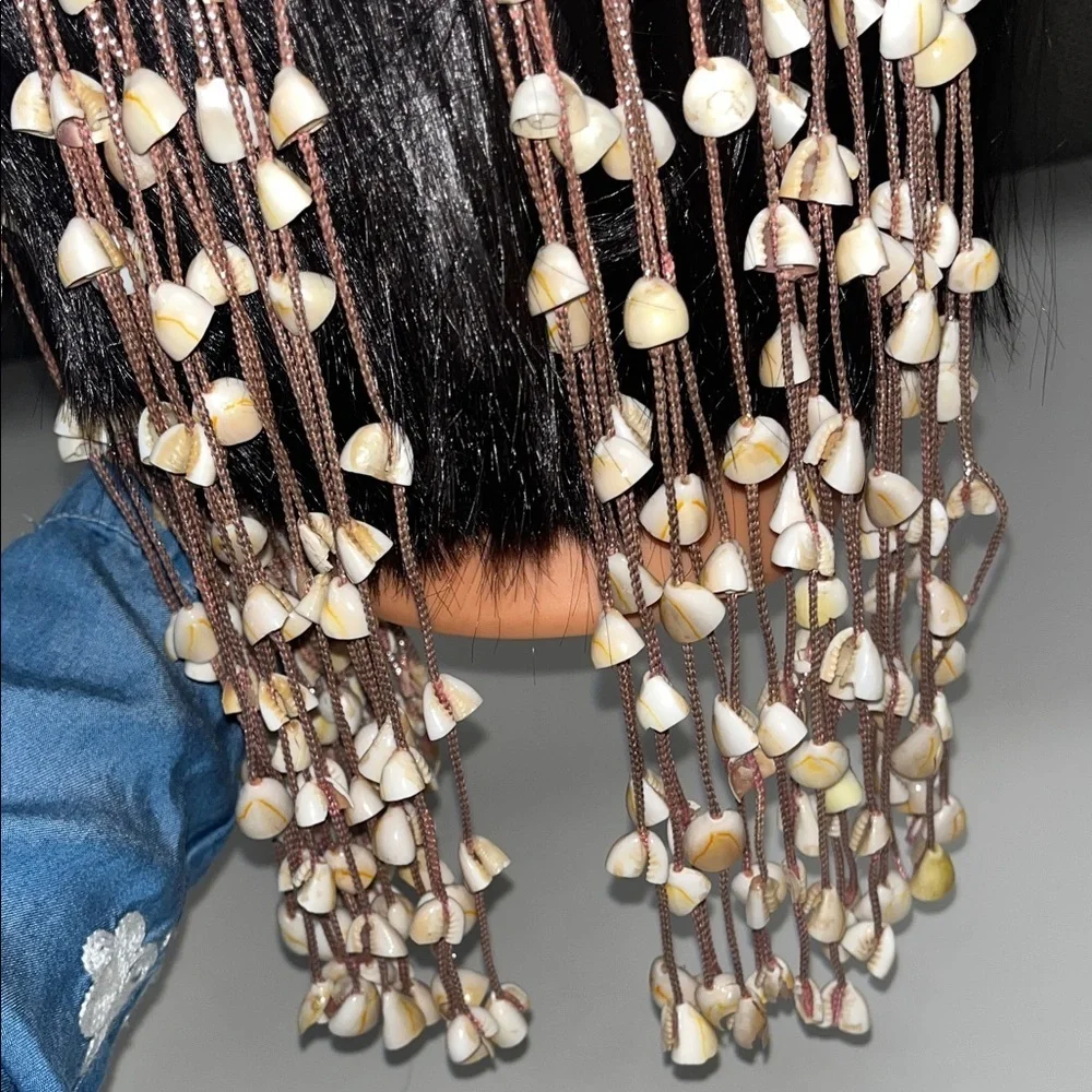 Source Unknown Shelled Boho Hair Accessory w/ metallic pink cording
